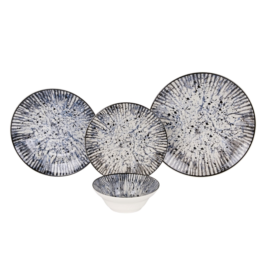 Set da tavola 24 pezzi, blu/nero, in ceramica