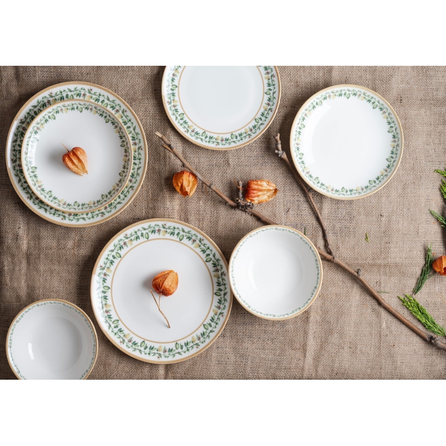 Set da tavola 24 pezzi crema/beige/verde/porcellana