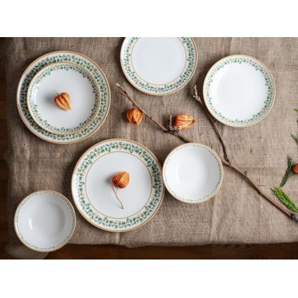 Set da tavola 24 pezzi crema/beige/verde/porcellana