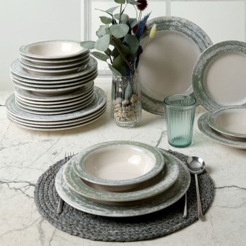 Set da tavola 24 pezzi crema/verde/ceramica