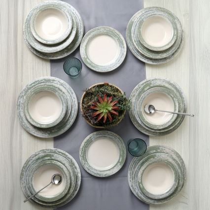 Set da tavola 24 pezzi crema/verde/ceramica