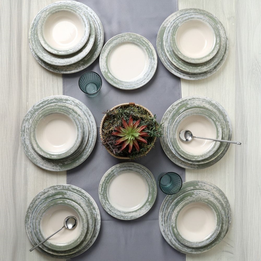 Set da tavola 24 pezzi crema/verde/ceramica
