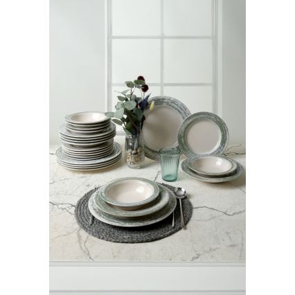 Set da tavola 24 pezzi crema/verde/ceramica
