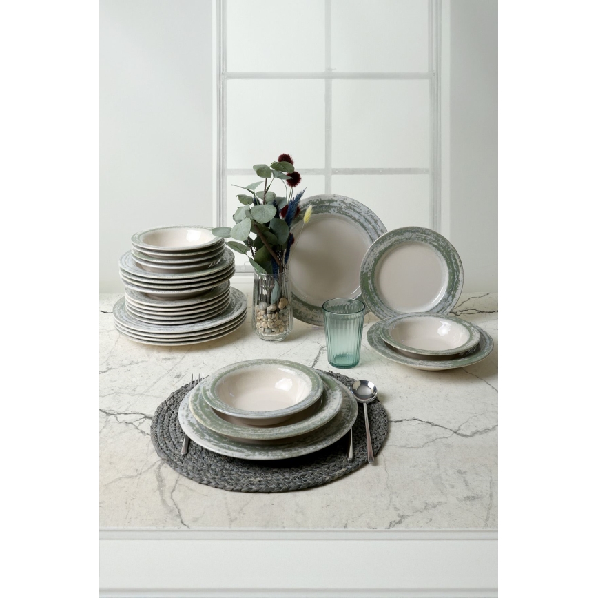Set da tavola 24 pezzi crema/verde/ceramica