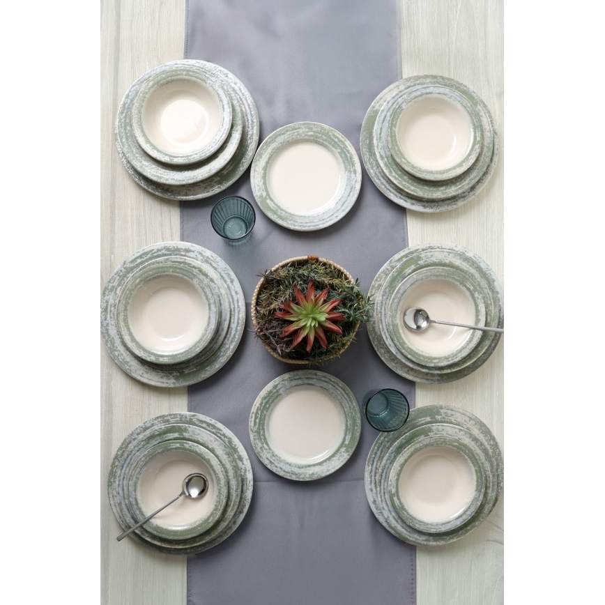Set da tavola 24 pezzi crema/verde/ceramica