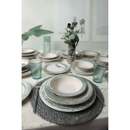 Set da tavola 24 pezzi crema/verde/ceramica