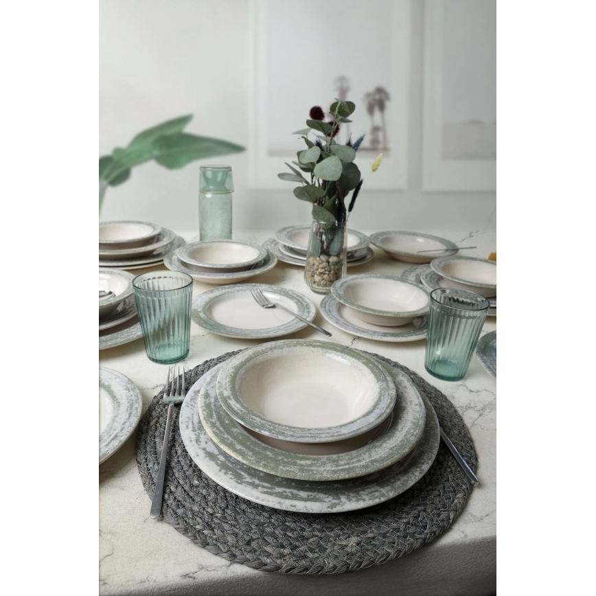 Set da tavola 24 pezzi crema/verde/ceramica