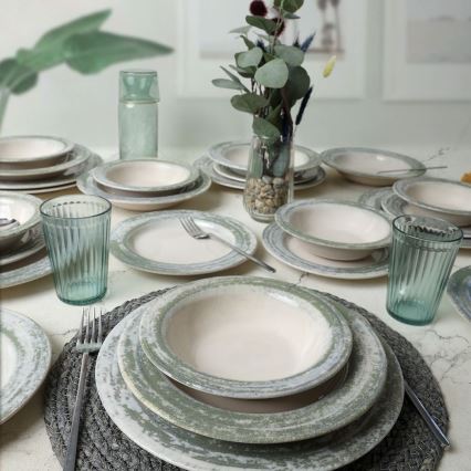 Set da tavola 24 pezzi crema/verde/ceramica