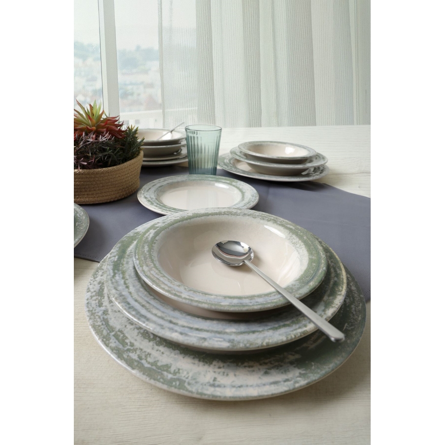 Set da tavola 24 pezzi crema/verde/ceramica