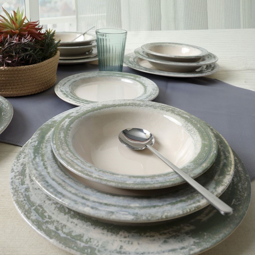 Set da tavola 24 pezzi crema/verde/ceramica