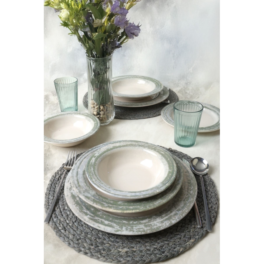 Set da tavola 24 pezzi crema/verde/ceramica