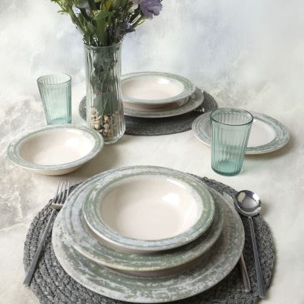 Set da tavola 24 pezzi crema/verde/ceramica