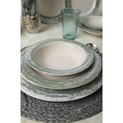 Set da tavola 24 pezzi crema/verde/ceramica