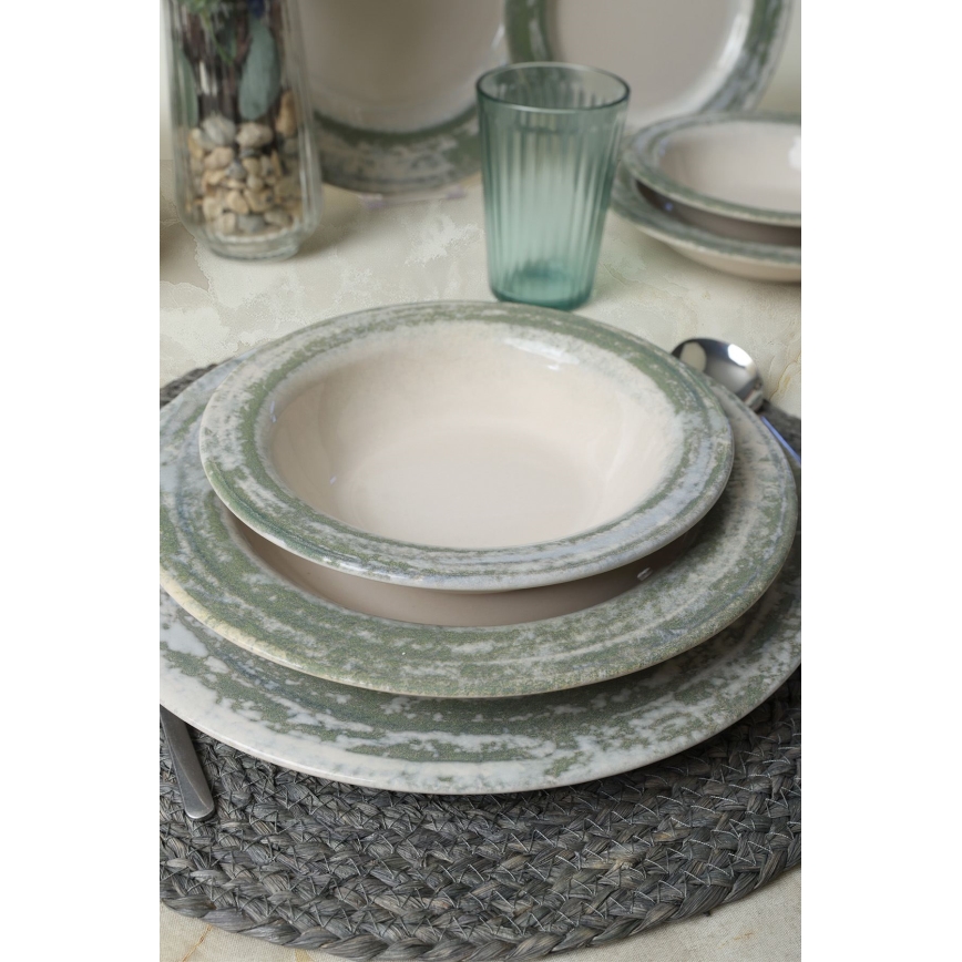Set da tavola 24 pezzi crema/verde/ceramica