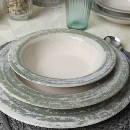 Set da tavola 24 pezzi crema/verde/ceramica