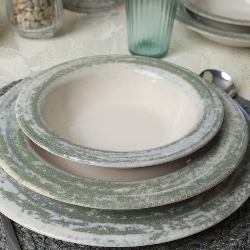 Set da tavola 24 pezzi crema/verde/ceramica