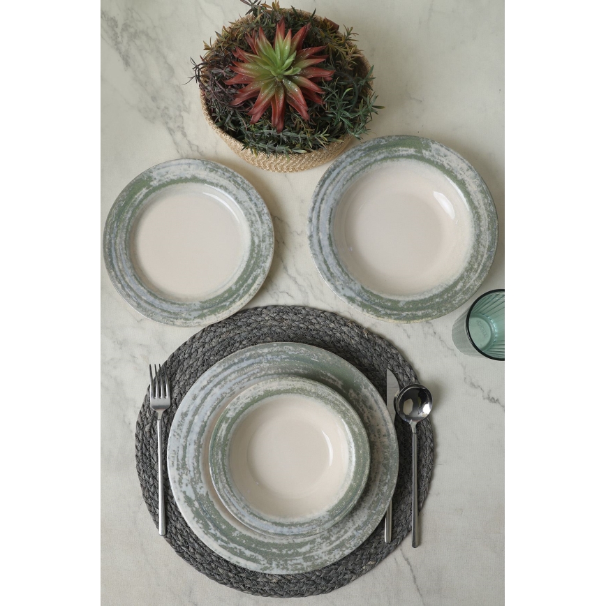 Set da tavola 24 pezzi crema/verde/ceramica