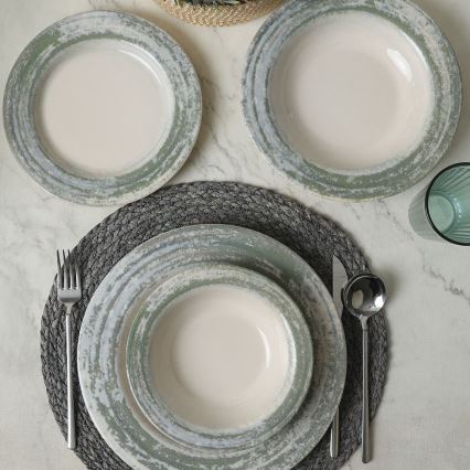 Set da tavola 24 pezzi crema/verde/ceramica