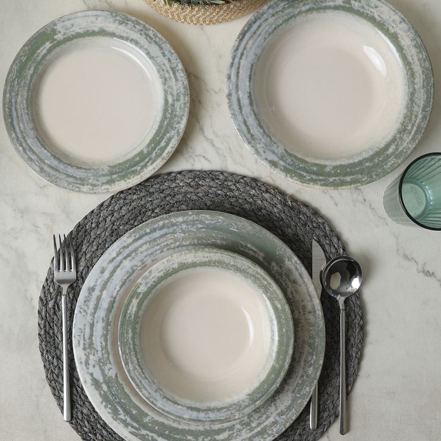 Set da tavola 24 pezzi crema/verde/ceramica