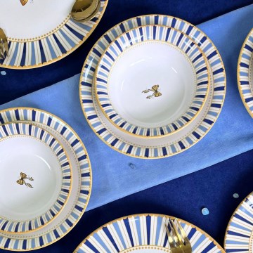Set da tavola 24 pezzi in ceramica - bianco/blu/oro