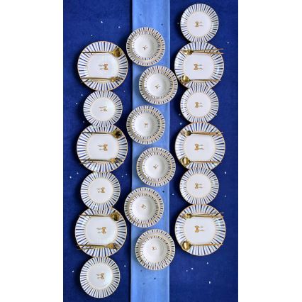 Set da tavola 24 pezzi in ceramica - bianco/blu/oro