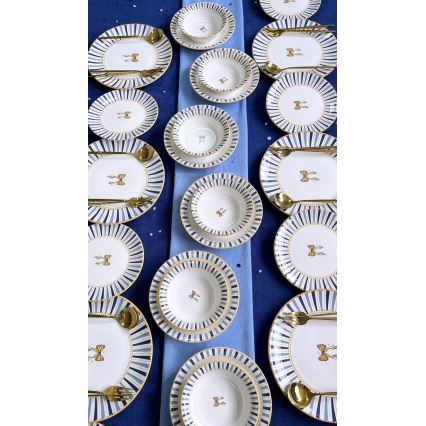 Set da tavola 24 pezzi in ceramica - bianco/blu/oro