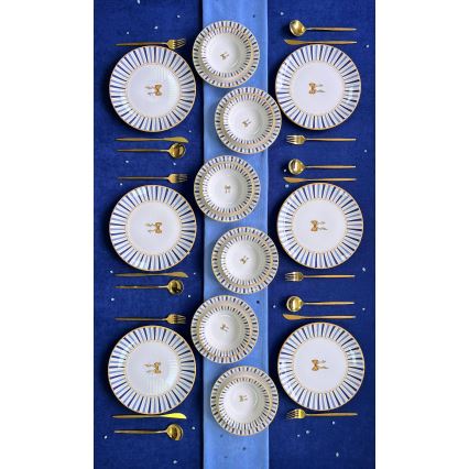 Set da tavola 24 pezzi in ceramica - bianco/blu/oro