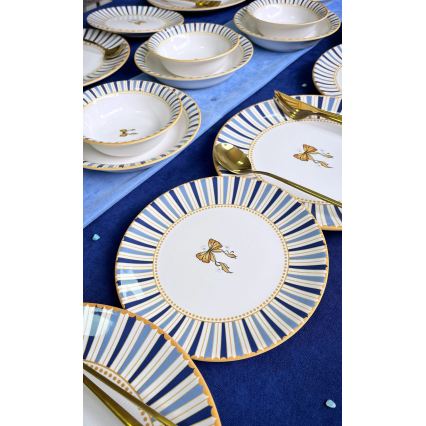 Set da tavola 24 pezzi in ceramica - bianco/blu/oro