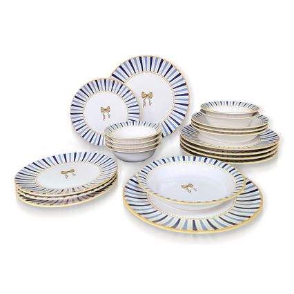 Set da tavola 24 pezzi in ceramica - bianco/blu/oro