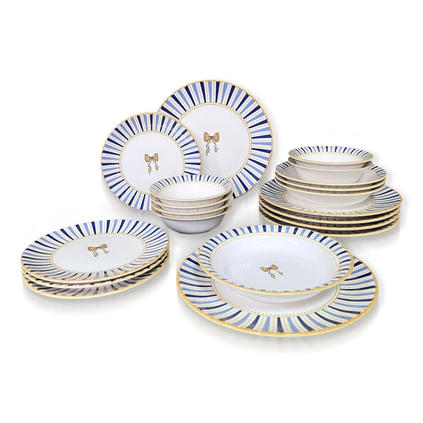 Set da tavola 24 pezzi in ceramica - bianco/blu/oro