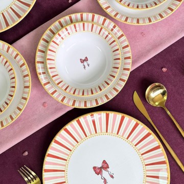 Set da tavola 24 pezzi in ceramica, bianco/rosa/oro