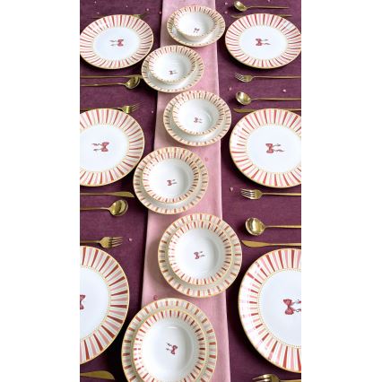 Set da tavola 24 pezzi in ceramica, bianco/rosa/oro