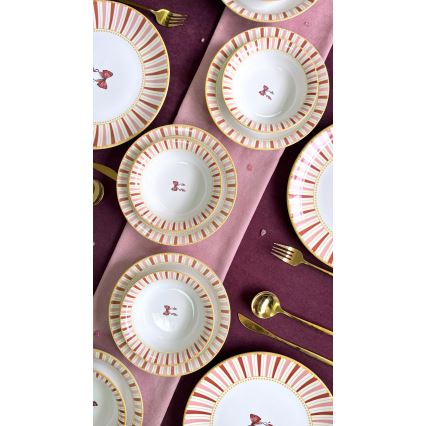 Set da tavola 24 pezzi in ceramica, bianco/rosa/oro