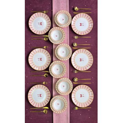 Set da tavola 24 pezzi in ceramica, bianco/rosa/oro