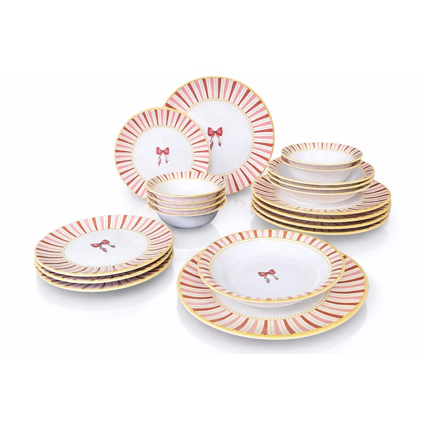 Set da tavola 24 pezzi in ceramica, bianco/rosa/oro