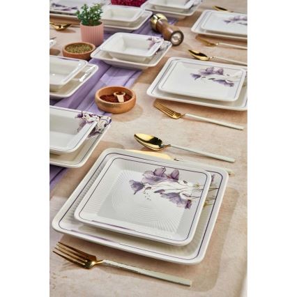 Set da tavola 24 pezzi in ceramica, bianco/viola