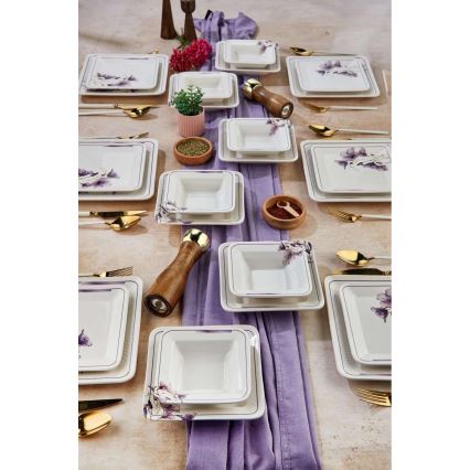 Set da tavola 24 pezzi in ceramica, bianco/viola