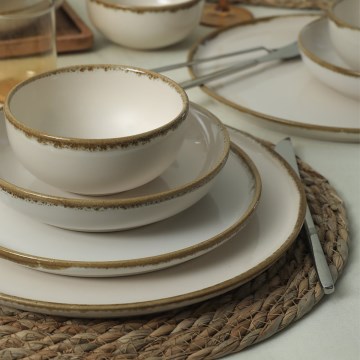 Set da tavola 24 pezzi in ceramica, crema/marrone