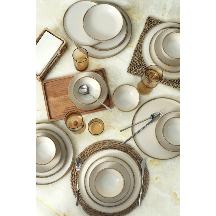 Set da tavola 24 pezzi in ceramica, crema/marrone