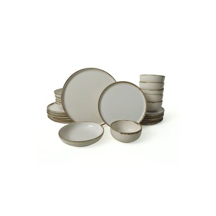 Set da tavola 24 pezzi in ceramica, crema/marrone