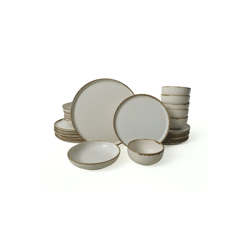 Set da tavola 24 pezzi in ceramica, crema/marrone