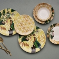 Set da tavola 24 pezzi in ceramica, giallo/verde/bianco