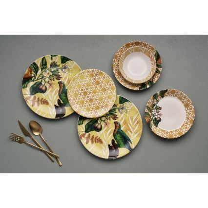 Set da tavola 24 pezzi in ceramica, giallo/verde/bianco