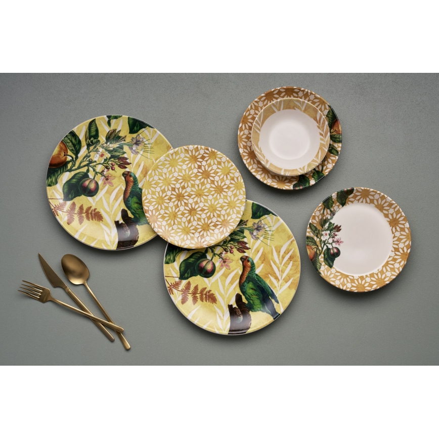 Set da tavola 24 pezzi in ceramica, giallo/verde/bianco