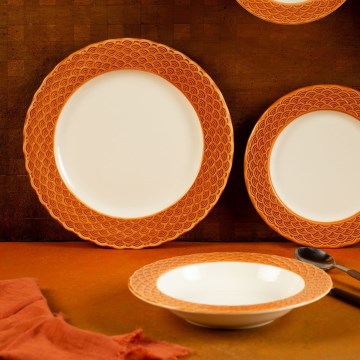 Set da tavola 24 pezzi in porcellana, bianco/arancione