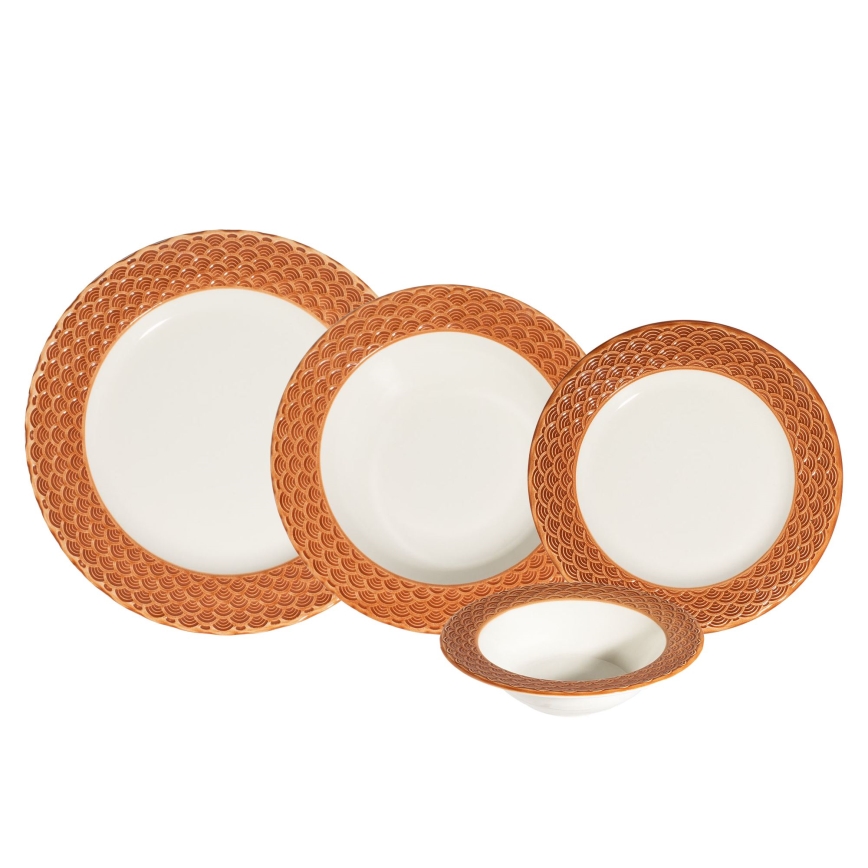 Set da tavola 24 pezzi in porcellana, bianco/arancione