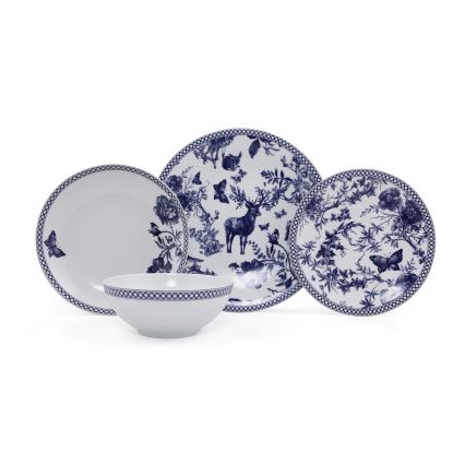 Set da tavola 24 pezzi in porcellana, bianco/blu