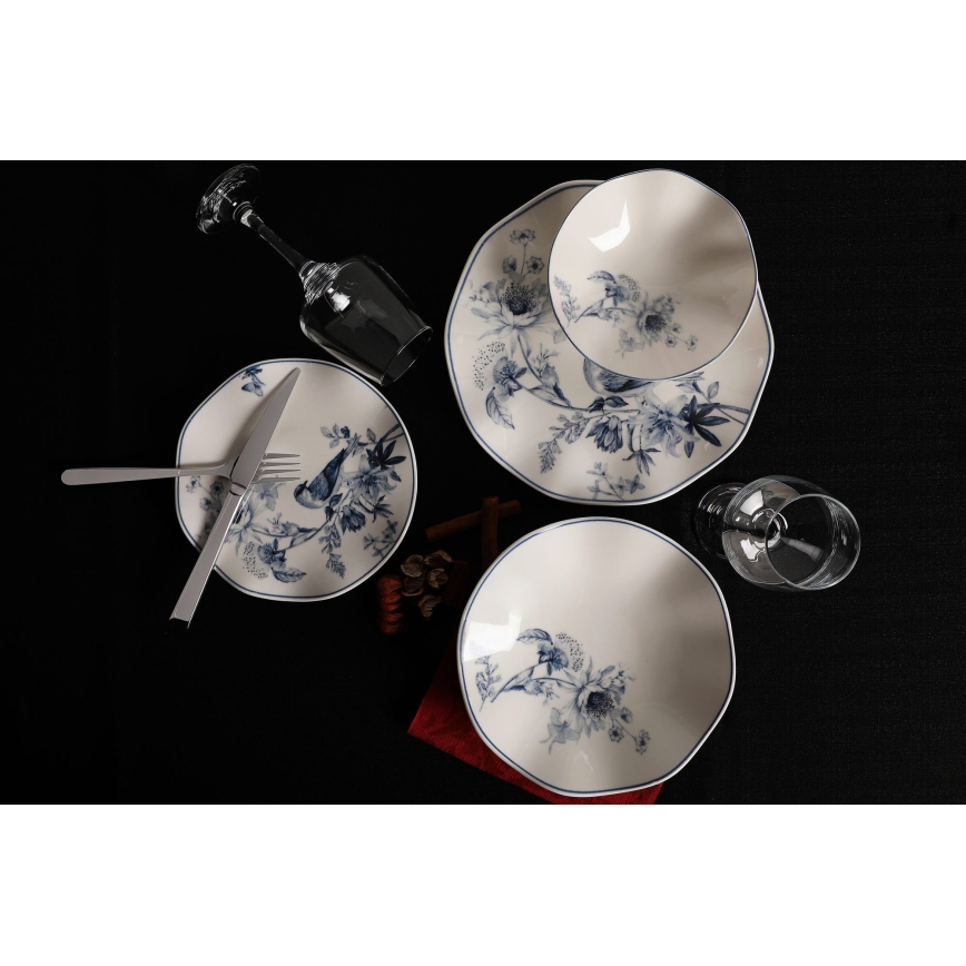 Set da tavola 24 pezzi in porcellana, bianco/blu