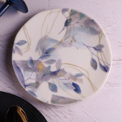 Set da tavola 24 pezzi in porcellana, bianco/blu