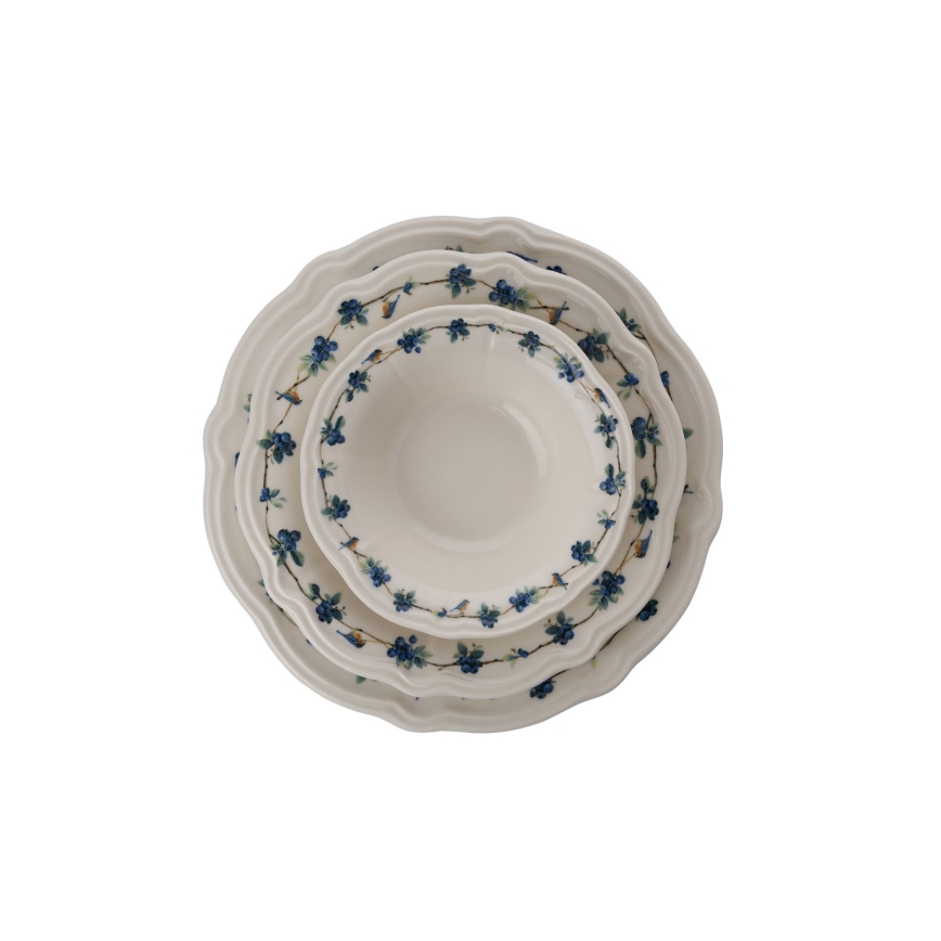 Set da tavola 24 pezzi in porcellana, bianco/blu